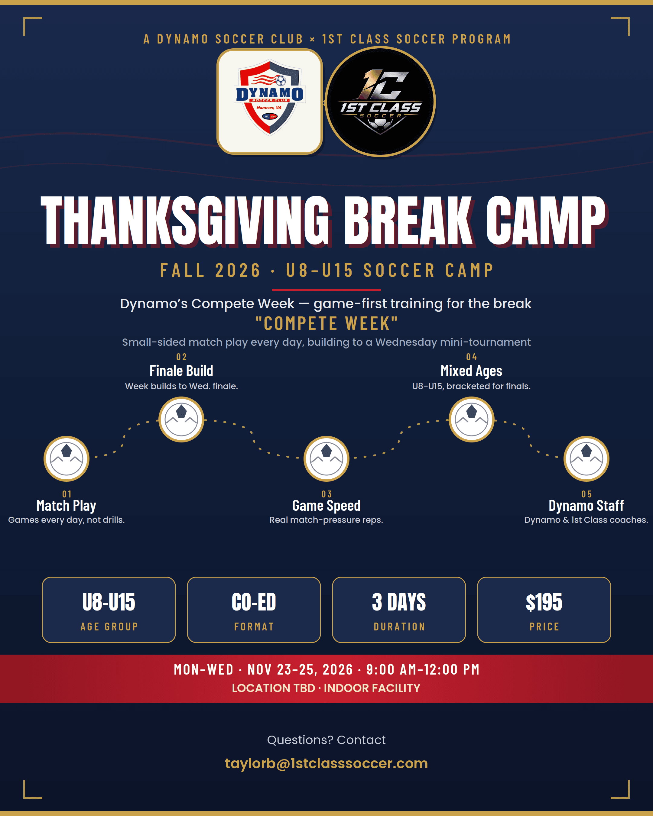 Dynamo Thanksgiving Break Camp Compete Week 2026 flyer
