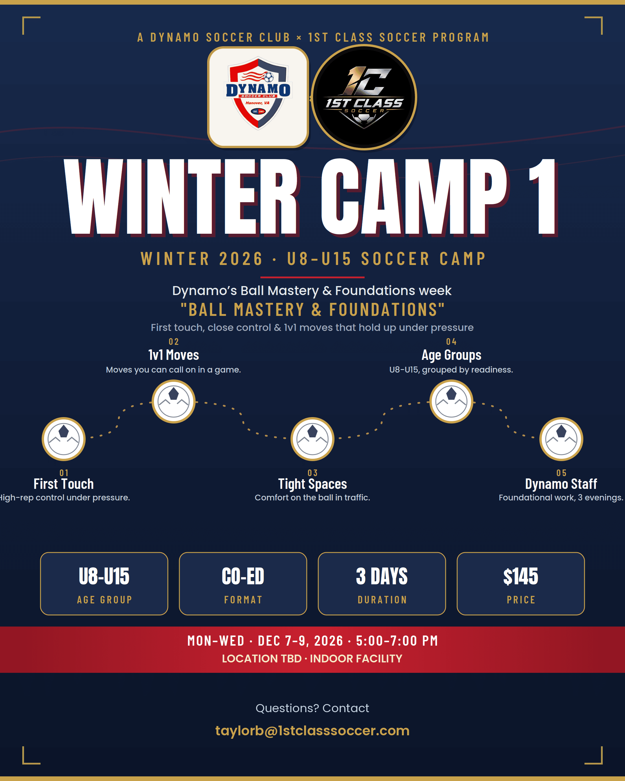 Dynamo Winter Camp 1 Ball Mastery and Foundations 2026 flyer