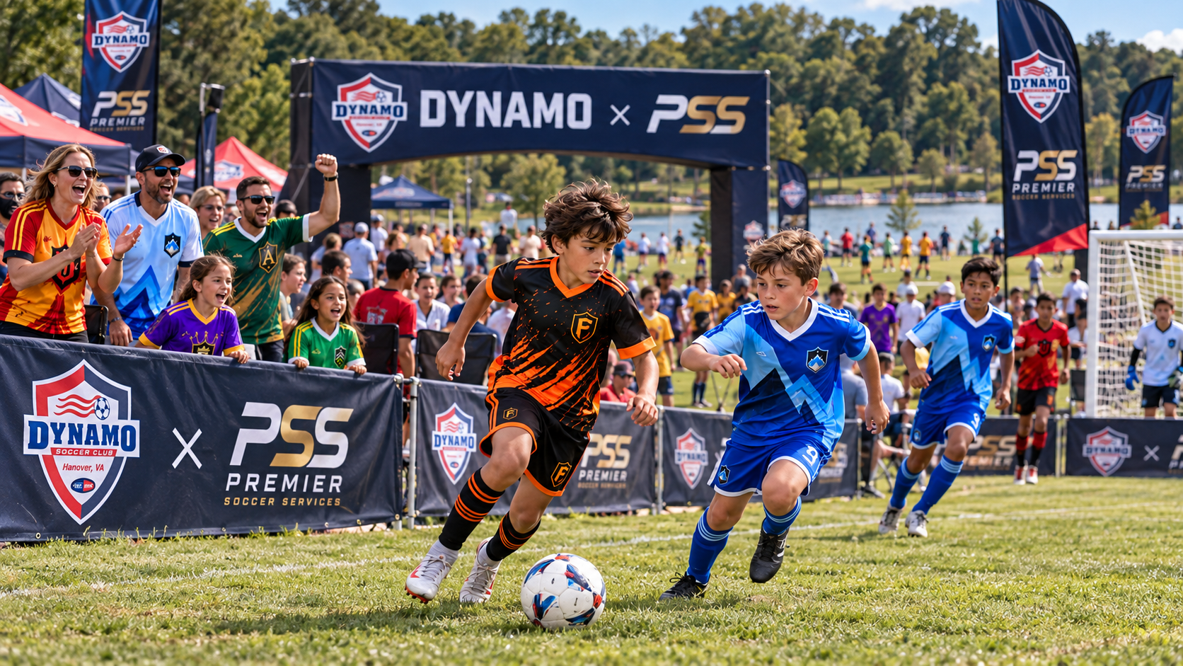 Soccer action with Dynamo and PSS branding, supplied event and kit visualization