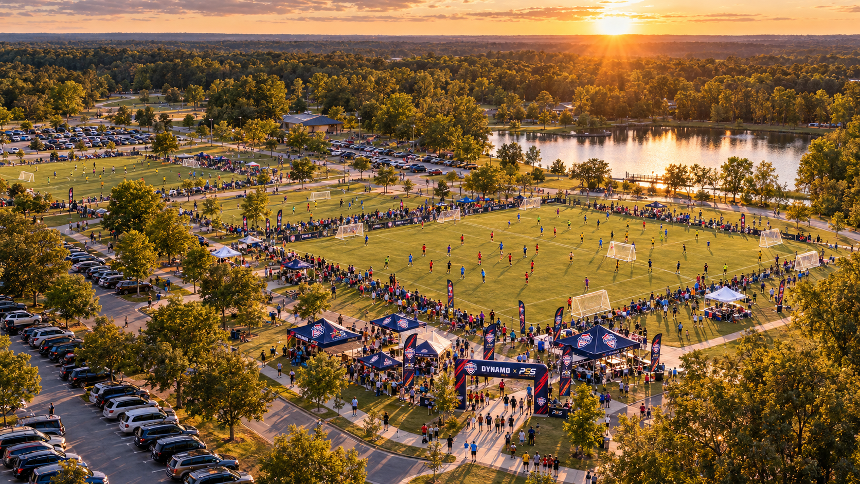 Sunset soccer panorama, supplied event visualization